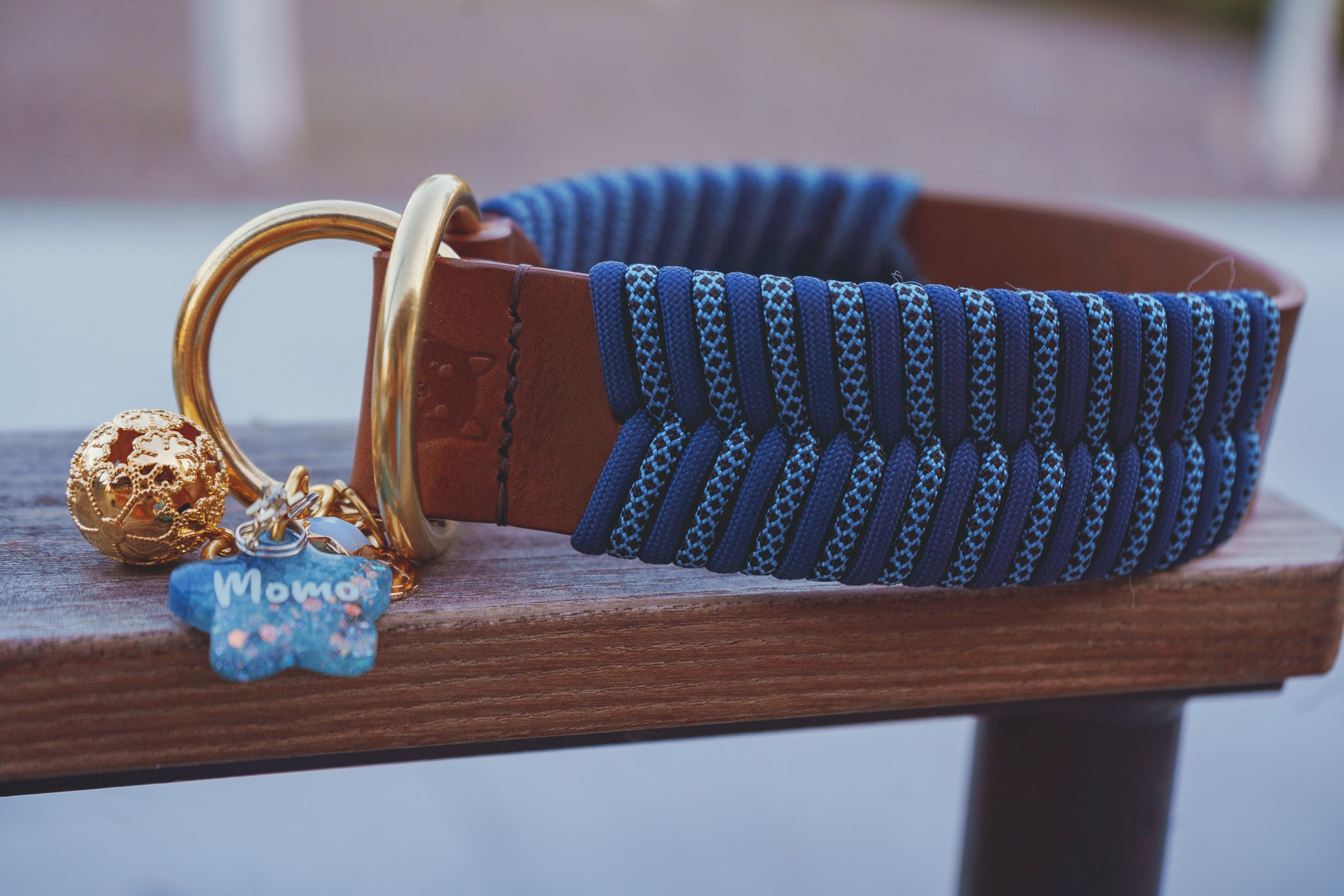 Handmade Dog Collar with Personalized Name Blue Color