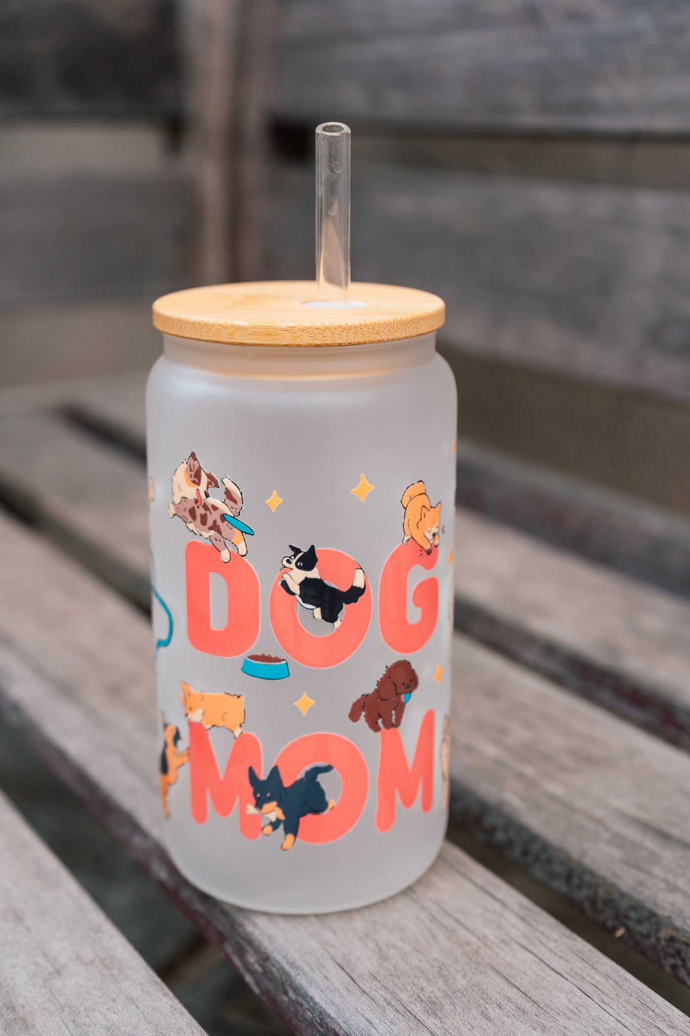 Dog Mom Frosted Glass Cup